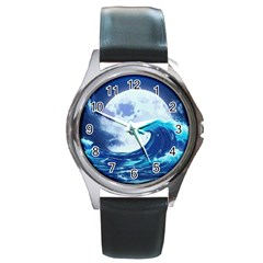 Waves Ocean Sea Tsunami Nautical 7 Round Metal Watch