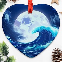 Waves Ocean Sea Tsunami Nautical 7 Heart Ornament (two Sides)