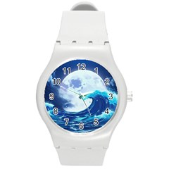 Waves Ocean Sea Tsunami Nautical 7 Round Plastic Sport Watch (m) by Jancukart