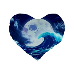 Waves Ocean Sea Tsunami Nautical 7 Standard 16  Premium Flano Heart Shape Cushions by Jancukart