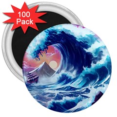 Storm Tsunami Waves Ocean Sea Nautical Nature 3  Magnets (100 Pack)