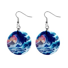 Storm Tsunami Waves Ocean Sea Nautical Nature Mini Button Earrings by Jancukart