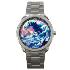 Storm Tsunami Waves Ocean Sea Nautical Nature Sport Metal Watch by Jancukart