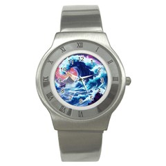 Storm Tsunami Waves Ocean Sea Nautical Nature Stainless Steel Watch by Jancukart