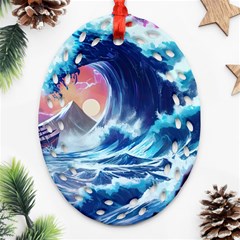 Storm Tsunami Waves Ocean Sea Nautical Nature Ornament (oval Filigree)