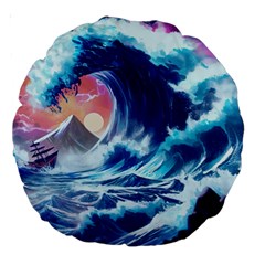 Storm Tsunami Waves Ocean Sea Nautical Nature Large 18  Premium Round Cushions