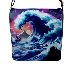 Storm Tsunami Waves Ocean Sea Nautical Nature Flap Closure Messenger Bag (l) by Jancukart