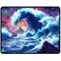 Storm Tsunami Waves Ocean Sea Nautical Nature Two Sides Fleece Blanket (medium) by Jancukart