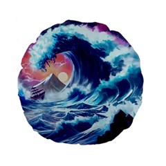 Storm Tsunami Waves Ocean Sea Nautical Nature Standard 15  Premium Flano Round Cushions by Jancukart