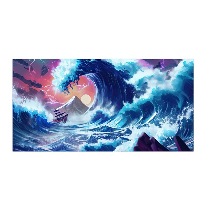 Storm Tsunami Waves Ocean Sea Nautical Nature Satin Wrap 35  x 70 