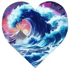 Storm Tsunami Waves Ocean Sea Nautical Nature Wooden Puzzle Heart