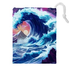 Storm Tsunami Waves Ocean Sea Nautical Nature Drawstring Pouch (5xl) by Jancukart