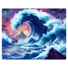 Storm Tsunami Waves Ocean Sea Nautical Nature Premium Plush Fleece Blanket (medium) by Jancukart