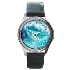 Tsunami Waves Ocean Sea Nautical Nature Water Tidal Round Metal Watch by Jancukart