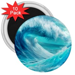 Tsunami Waves Ocean Sea Nautical Nature Water Tidal 3  Magnets (10 Pack)  by Jancukart