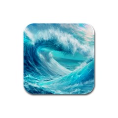 Tsunami Waves Ocean Sea Nautical Nature Water Tidal Rubber Square Coaster (4 Pack) by Jancukart