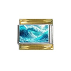 Tsunami Waves Ocean Sea Nautical Nature Water Tidal Gold Trim Italian Charm (9mm) by Jancukart