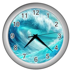 Tsunami Waves Ocean Sea Nautical Nature Water Tidal Wall Clock (silver)