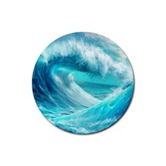 Tsunami Waves Ocean Sea Nautical Nature Water Tidal Rubber Round Coaster (4 Pack) by Jancukart