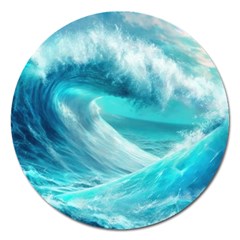 Tsunami Waves Ocean Sea Nautical Nature Water Tidal Magnet 5  (round) by Jancukart