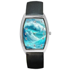 Tsunami Waves Ocean Sea Nautical Nature Water Tidal Barrel Style Metal Watch