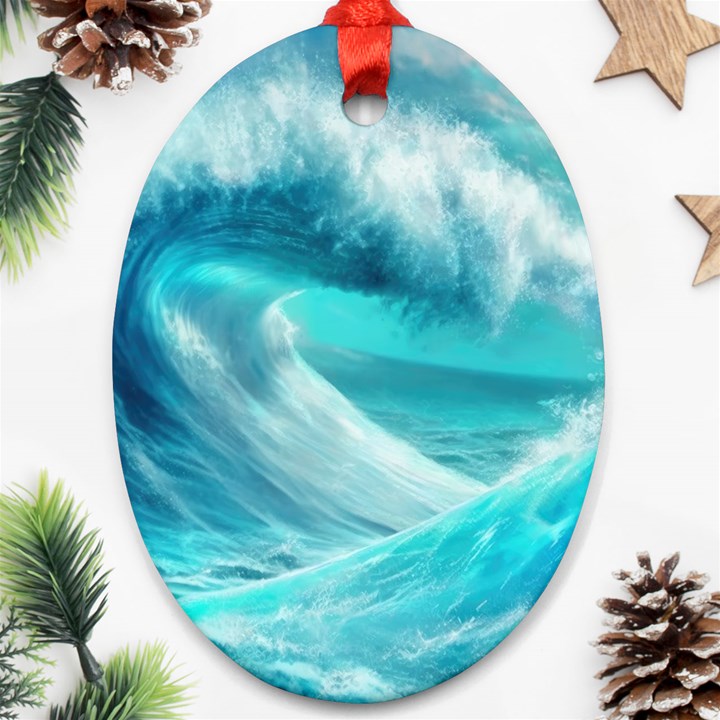 Tsunami Waves Ocean Sea Nautical Nature Water Tidal Oval Ornament (Two Sides)