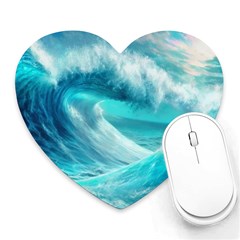 Tsunami Waves Ocean Sea Nautical Nature Water Tidal Heart Mousepad by Jancukart