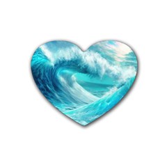 Tsunami Waves Ocean Sea Nautical Nature Water Tidal Rubber Coaster (heart) by Jancukart