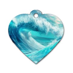 Tsunami Waves Ocean Sea Nautical Nature Water Tidal Dog Tag Heart (one Side)