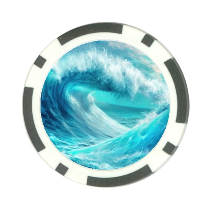 Tsunami Waves Ocean Sea Nautical Nature Water Tidal Poker Chip Card Guard