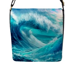 Tsunami Waves Ocean Sea Nautical Nature Water Tidal Flap Closure Messenger Bag (l) by Jancukart