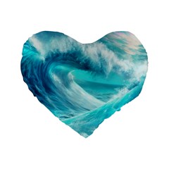 Tsunami Waves Ocean Sea Nautical Nature Water Tidal Standard 16  Premium Flano Heart Shape Cushions by Jancukart