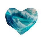 Tsunami Waves Ocean Sea Nautical Nature Water Tidal Standard 16  Premium Flano Heart Shape Cushions Back