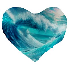 Tsunami Waves Ocean Sea Nautical Nature Water Tidal Large 19  Premium Flano Heart Shape Cushions by Jancukart