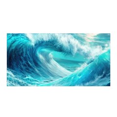 Tsunami Waves Ocean Sea Nautical Nature Water Tidal Satin Wrap 35  X 70  by Jancukart