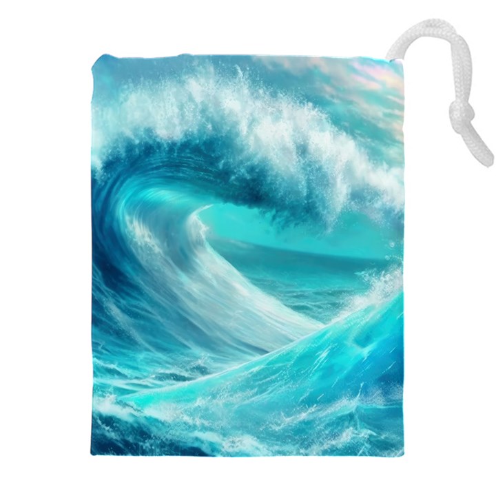 Tsunami Waves Ocean Sea Nautical Nature Water Tidal Drawstring Pouch (4XL)