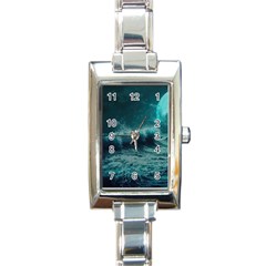 Waves Ocean Sea Tsunami Nautical 2 Rectangle Italian Charm Watch by Jancukart