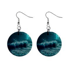 Waves Ocean Sea Tsunami Nautical 2 Mini Button Earrings by Jancukart