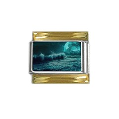 Waves Ocean Sea Tsunami Nautical 2 Gold Trim Italian Charm (9mm) by Jancukart