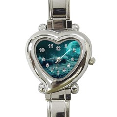 Waves Ocean Sea Tsunami Nautical 2 Heart Italian Charm Watch by Jancukart