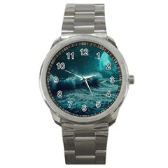 Waves Ocean Sea Tsunami Nautical 2 Sport Metal Watch by Jancukart