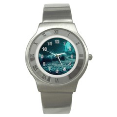 Waves Ocean Sea Tsunami Nautical 2 Stainless Steel Watch by Jancukart