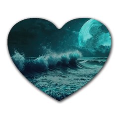 Waves Ocean Sea Tsunami Nautical 2 Heart Mousepad by Jancukart