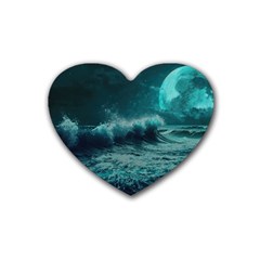 Waves Ocean Sea Tsunami Nautical 2 Rubber Heart Coaster (4 Pack) by Jancukart