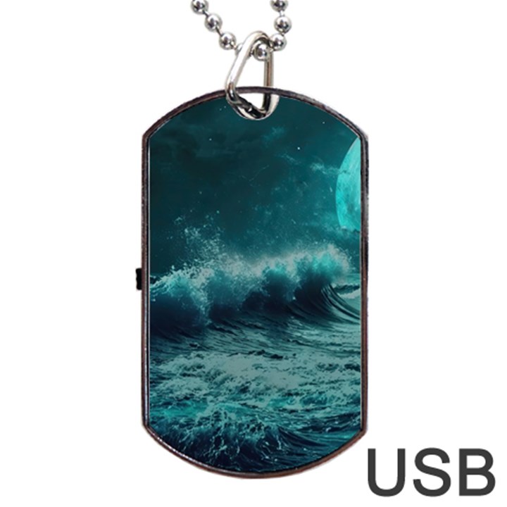 Waves Ocean Sea Tsunami Nautical 2 Dog Tag USB Flash (Two Sides)