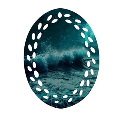 Waves Ocean Sea Tsunami Nautical 2 Ornament (oval Filigree) by Jancukart