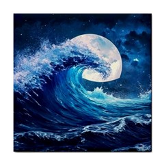 Tsunami Waves Ocean Sea Nautical Nature Water Moon Tile Coaster by Jancukart