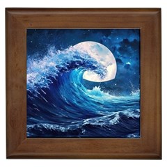 Tsunami Waves Ocean Sea Nautical Nature Water Moon Framed Tile by Jancukart