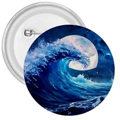 Tsunami Waves Ocean Sea Nautical Nature Water Moon 3  Buttons by Jancukart