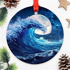 Tsunami Waves Ocean Sea Nautical Nature Water Moon Ornament (round) by Jancukart